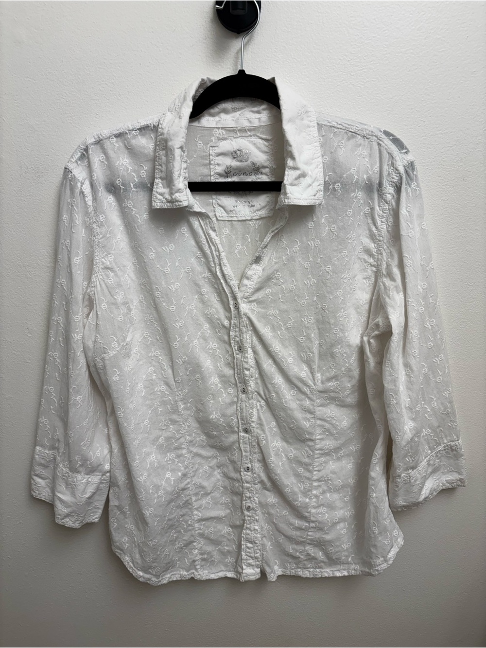 Cino White Floral Embroidered Button Down Shirt Women’s XXL 100% Cotton